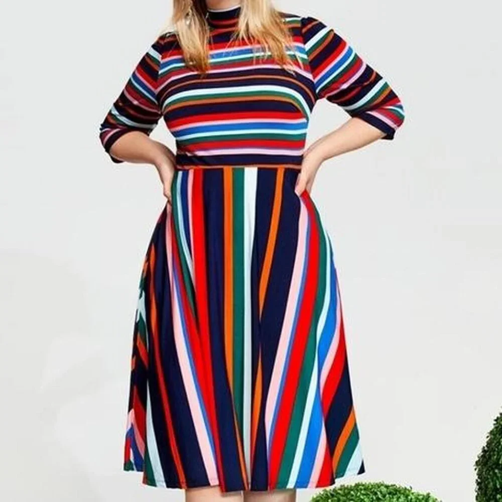 Eloquii colorful striped mock neck 3/4 sleeve dress size 14 - Picture 2 of 5